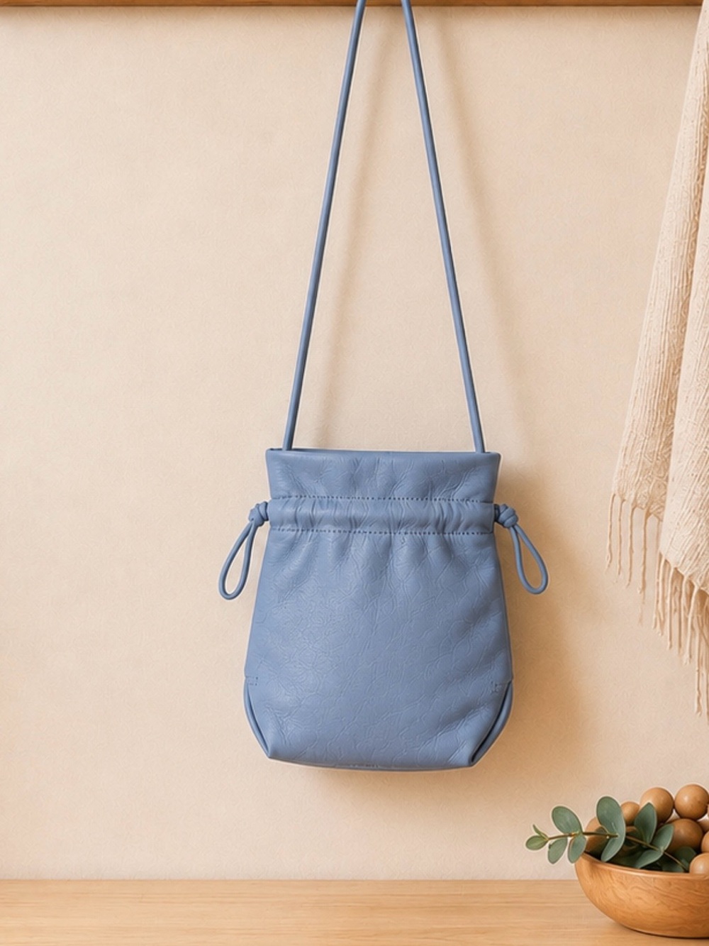 J.Crew Light blue Leather Drawstring Crossbody bag.